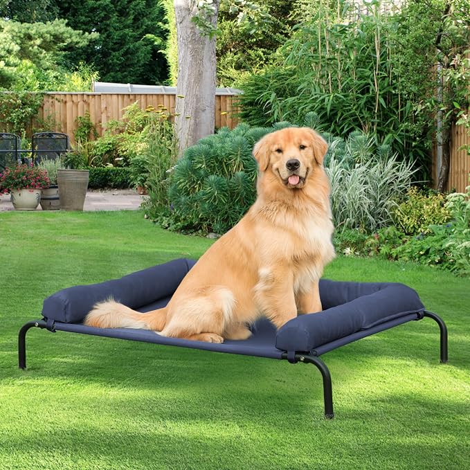 Cooling Elevated Dog Bed for Large Dogs, Indoor & Outdoor Raised Dog Bed | Portable,with Breathable Mesh, Chew Proof Pet Hammock Cots with Removable and Waterproof Bolsters