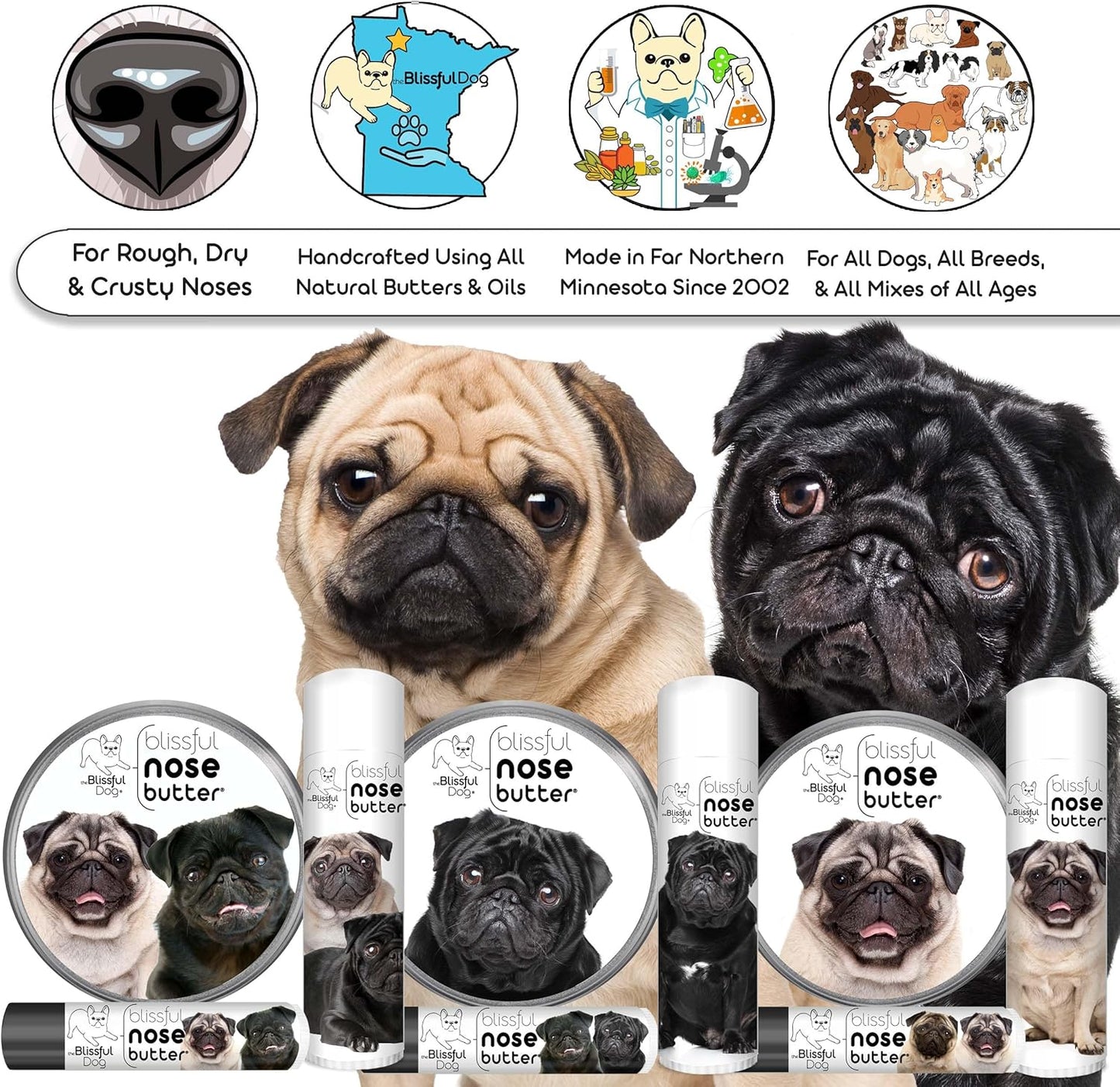 The Blissful Dog Black Pug Unscented Nose Butter, 16oz