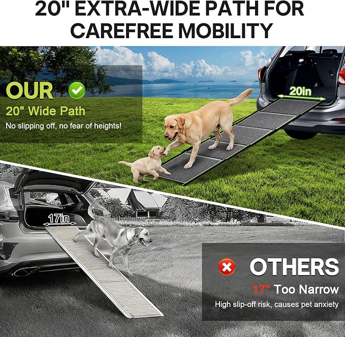 Upgraded Lightweight Dog Ramp for Large Dogs, 71" Long & 20" Extra Wide Telescoping Dog Car Ramp, Up to 250 LBS, Non-Slip Loofah Surface, Portable Outdoor Pet Ramps for Dogs to Get in SUV/Truck/Rv