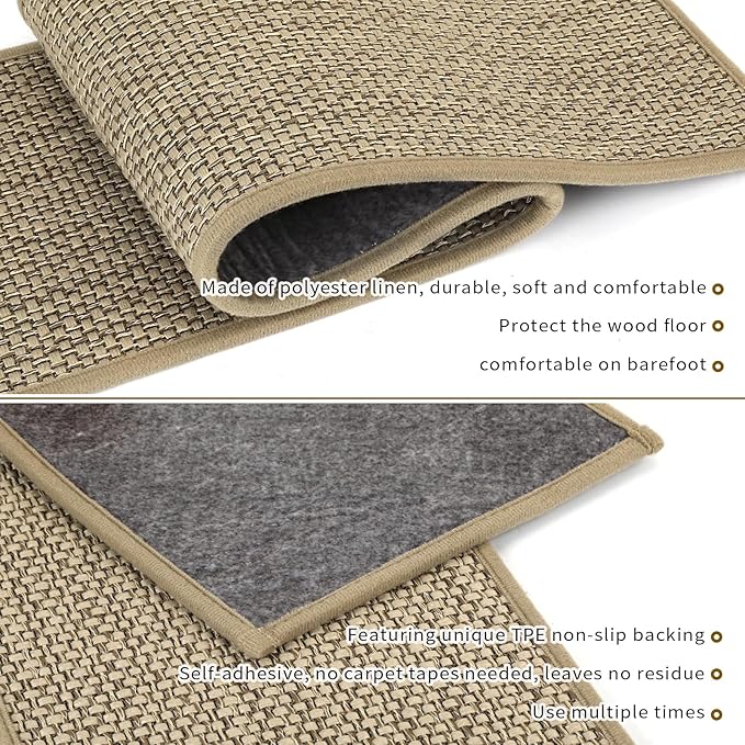 Stair Treads Non Slip for Wooden Steps Indoor 9" x 30" 4 Pack Extra Wide Stair Tread Carpet Stairs Runner, Step Pads with Reusable Adhesive for Dogs Kids Elders, Machine Washable, Beige