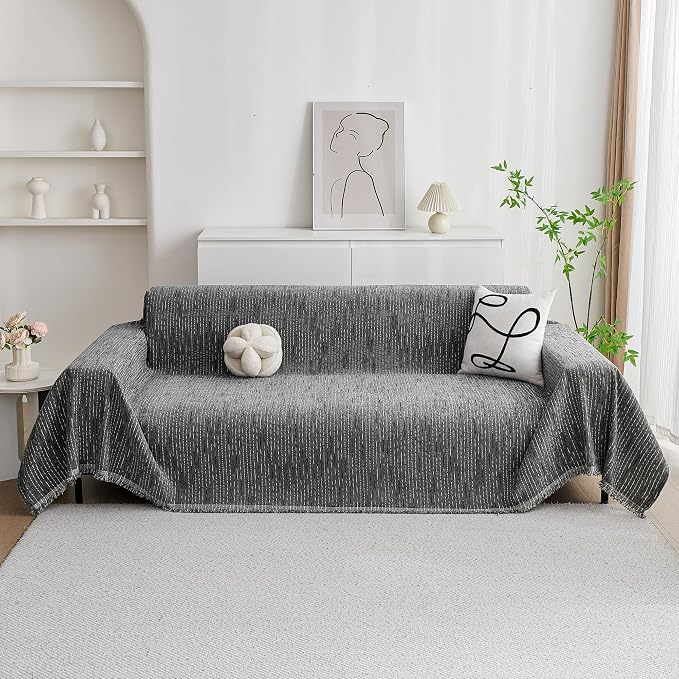 MYSKY HOME Couch Covers for Sofa, Dog Couch Cover Protector, Dark Grey Lines Sofa Covers for Sectional L Shape, Pets Couch Throw Cover Washable Durable Large Couch Cover for Dogs, Cats, 71"X134"