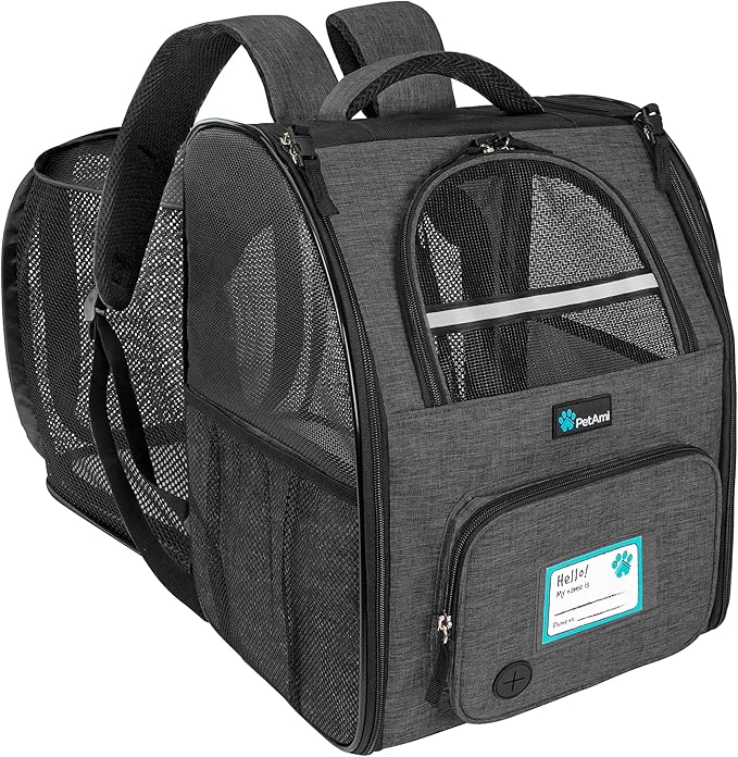 PetAmi Expandable Dog Backpack Carrier for Cats & Pets, Breathable Cat Carrier Backpack with Top Window & Multi-Entry, Ventilated Foldable Travel Carrier for Small Medium Pets up to 18 lbs, Dark Gray