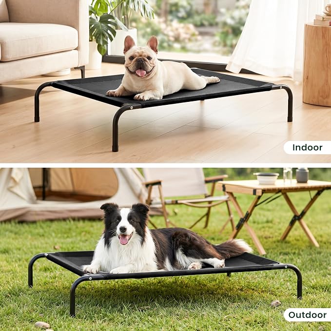 Love's cabin Elevated Cooling Dog Bed for Medium Dogs, Portable Indoor & Outdoor Raised Pet Dog Cat Cot, Durable Summer Frame with Breathable Mesh, Black, 43" x 31.5" x 8"