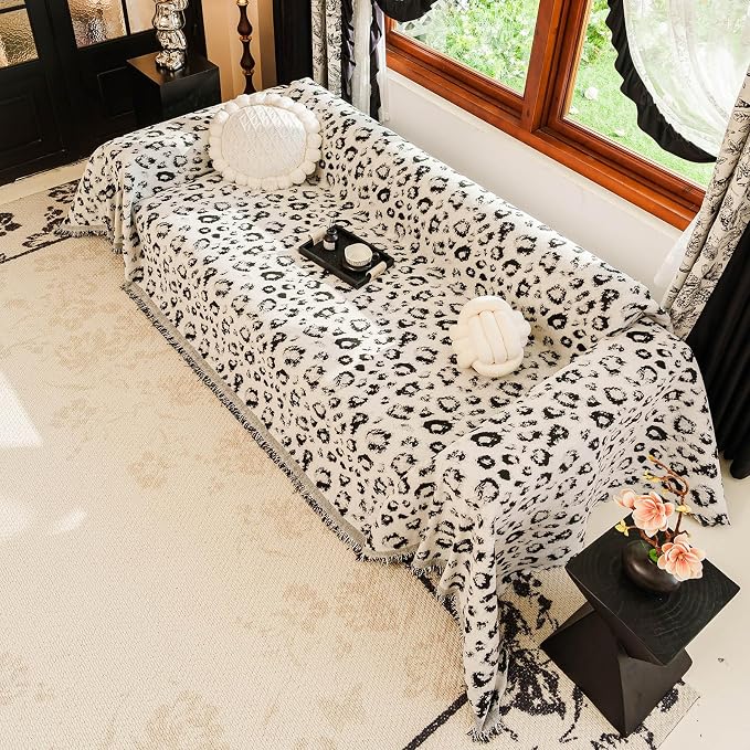 VClife Stylish Animal Leopard Print Couch Cover, Extra Large Furniture Protector for Dog, Breathable Soft Couch Covers for 3 Cushion Couch Sofa, Versatile Home Furniture Protector, Black, 71''x134''