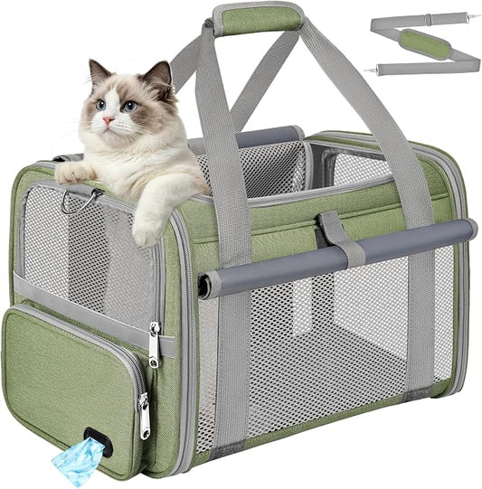 Soft Cat Carrier for Pets Up to 20 Lbs, Collapsible Cat Carrier Bag with Privacy Curtains, Airline Approved Small Pet Carrier for Small Medium Cats Dogs Puppy, Washable Soft Pet Travel Bag Dog Carrier