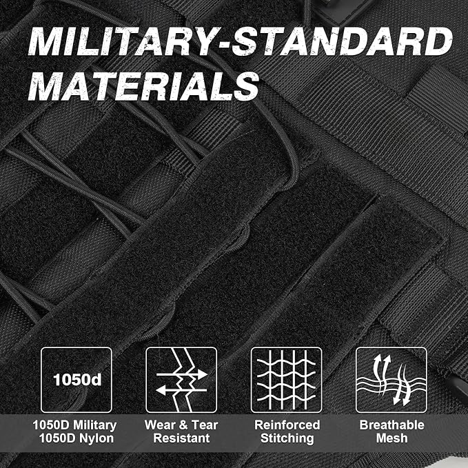 No Pull Tactical Dog Harness for Large Dogs, Service Dog Vest, L, Black | Tactical Dog Vest Harness and Leash Set, Adjustable Military Service Dog Harness with Handle for Medium Large Dogs