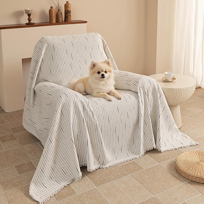 MYSKY HOME Chair Covers Armchair, Recliner Chair Cover Beige Couch Cover, Sofa Covers for Sectional Sofa L Shape Oversized Couch Covers Protector for Dogs Pets Couch Throw Slipcover Washable, 71"X91"