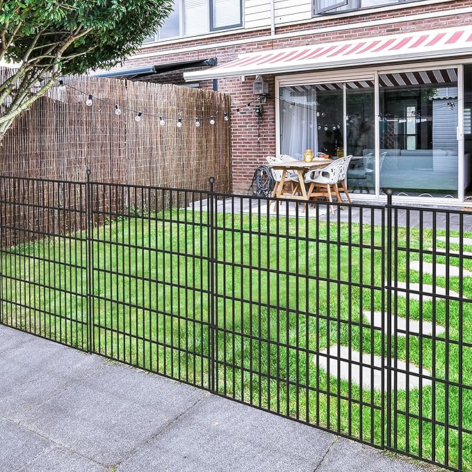 Toolterritary 5 Panels No Dig Garden Fence, 32 in(H) X12.1 ft(L) Metal Fence Panels, Thickened Rustproof Garden Fencing, Animal Barrier for Dogs, Rabbits, and Patio