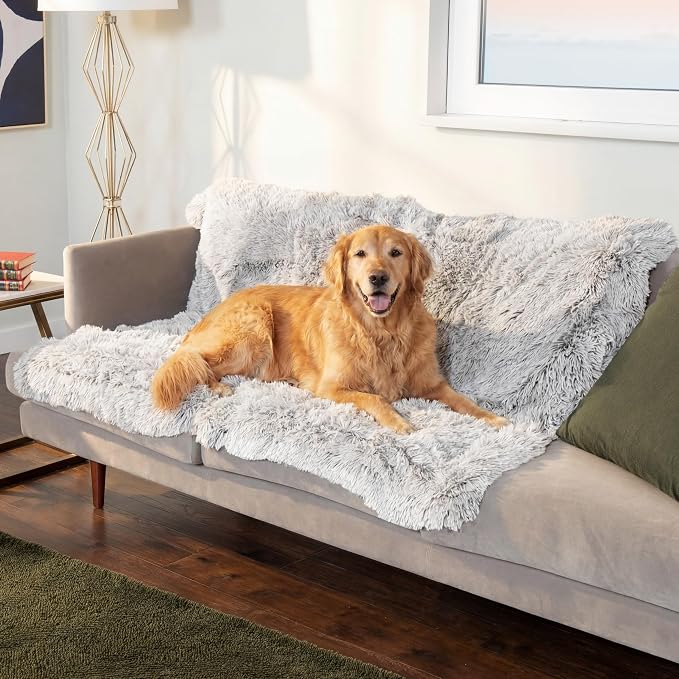 Furhaven Waterproof Throw Blanket for Dogs & Indoor Cats, Reversible Protective Pet Blanket, Extra Large, Long Faux Fur & Velvet, Mist Gray