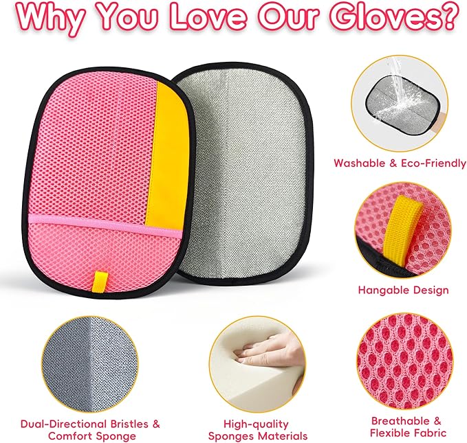 YOSEPATI Pet Hair Removal Glove, Magic Brush Electrostatic Mitt, Pet Hair Remover Tool for Dog & Cat, Reusable Pet Hair Gloves Pet Grooming Needs, Fur Remover for Couch, Clothing, Carpet & Car Seat