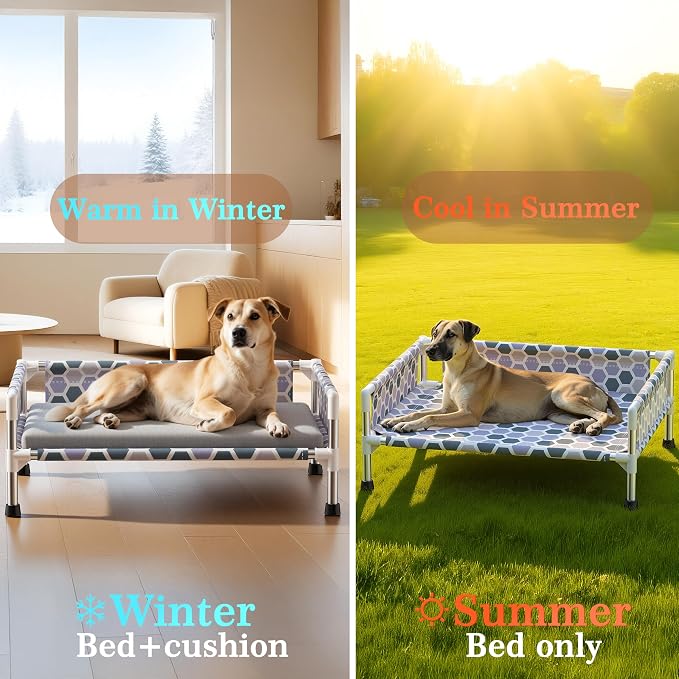 Elevated Dog Bed, Cooling Outdoor Dog Cot with with Breathable Mesh, Raised Pet Bed with 3-Sided Guard Rails, Indoor and Outdoor (Medium)