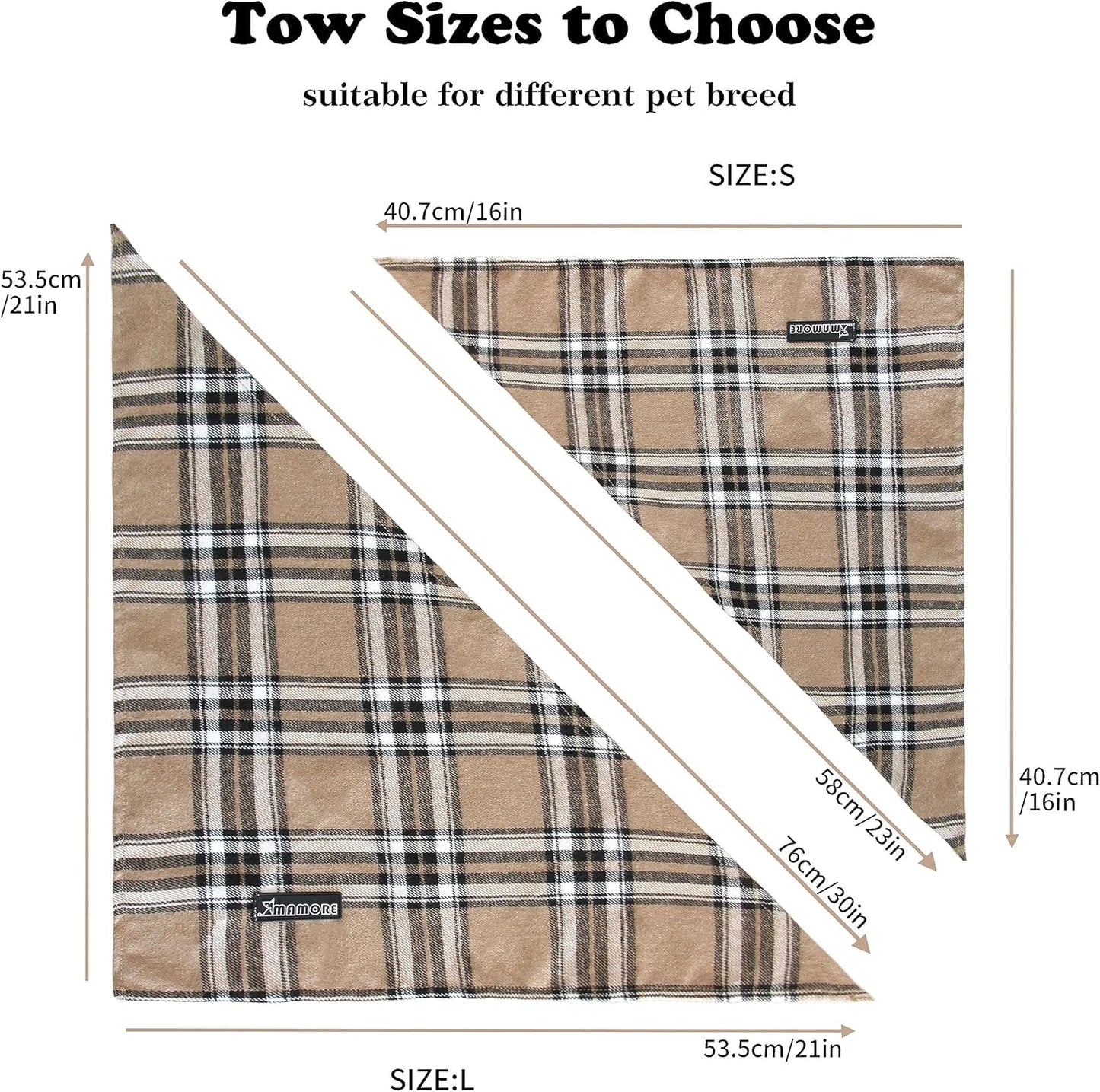 Adjustable Plaid Dog Bandanas,1PC Soft Washable Cotton Triangle Bib Kerchief Scarfs for Small Medium Large Dogs and Cats (Grey, Small)