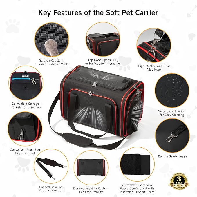 EliteField Soft-Sided Pet Carrier (3-Year Warranty, Airline Approved), Foldable Travel Bag with Removable Fleece Bed for Dogs, Cats & Small Pets, Scratch-Resistant Mesh