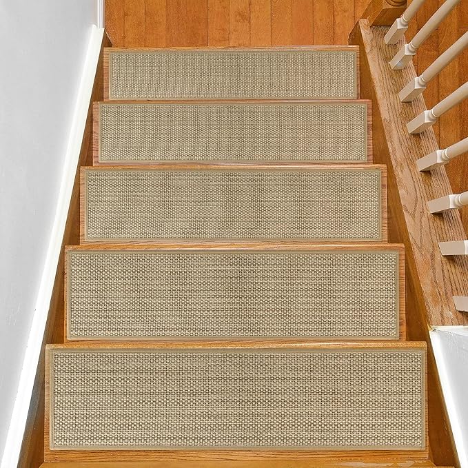 Stair Treads Non Slip for Wooden Steps Indoor 9" x 30" 4 Pack Extra Wide Stair Tread Carpet Stairs Runner, Step Pads with Reusable Adhesive for Dogs Kids Elders, Machine Washable, Beige