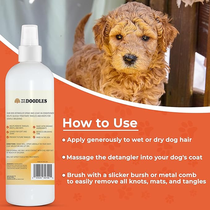 We Love Doodles Dog Grooming Detangler Brush & Rake (Mango Detangler Spray Bundle) - Stainless Steel Blades - For All Hair Types & Sizes - Safe & Gentle Formula - Made in USA