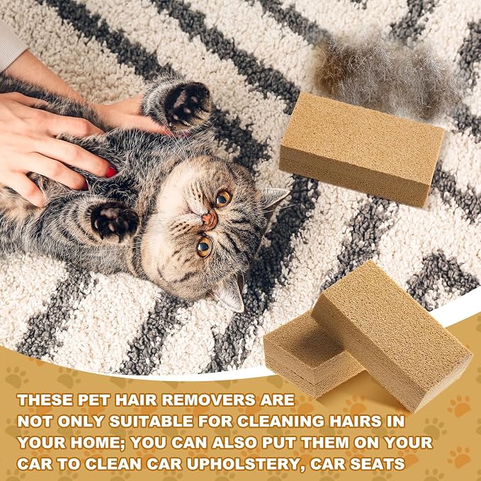 Pet Hair Remover Sponge Cat and Dog Hair Sponge Rubber Pet Fur Lifter Removal Tool, Remove from Furniture, Carpet, Bedding, Clothing, 6.26 x 3.28 x 1.89 Inch (Khaki,3 Pack)