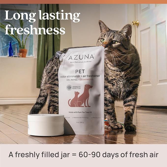 Azuna Pet Odor Eliminator for Strong Odor Gel | Plant Powered Australian Tea Tree Oil | Dog and Cat Room Deodorizer | Child and Pet Safe Air Fresheners for home | Cedarwood Scent | 8oz Pod