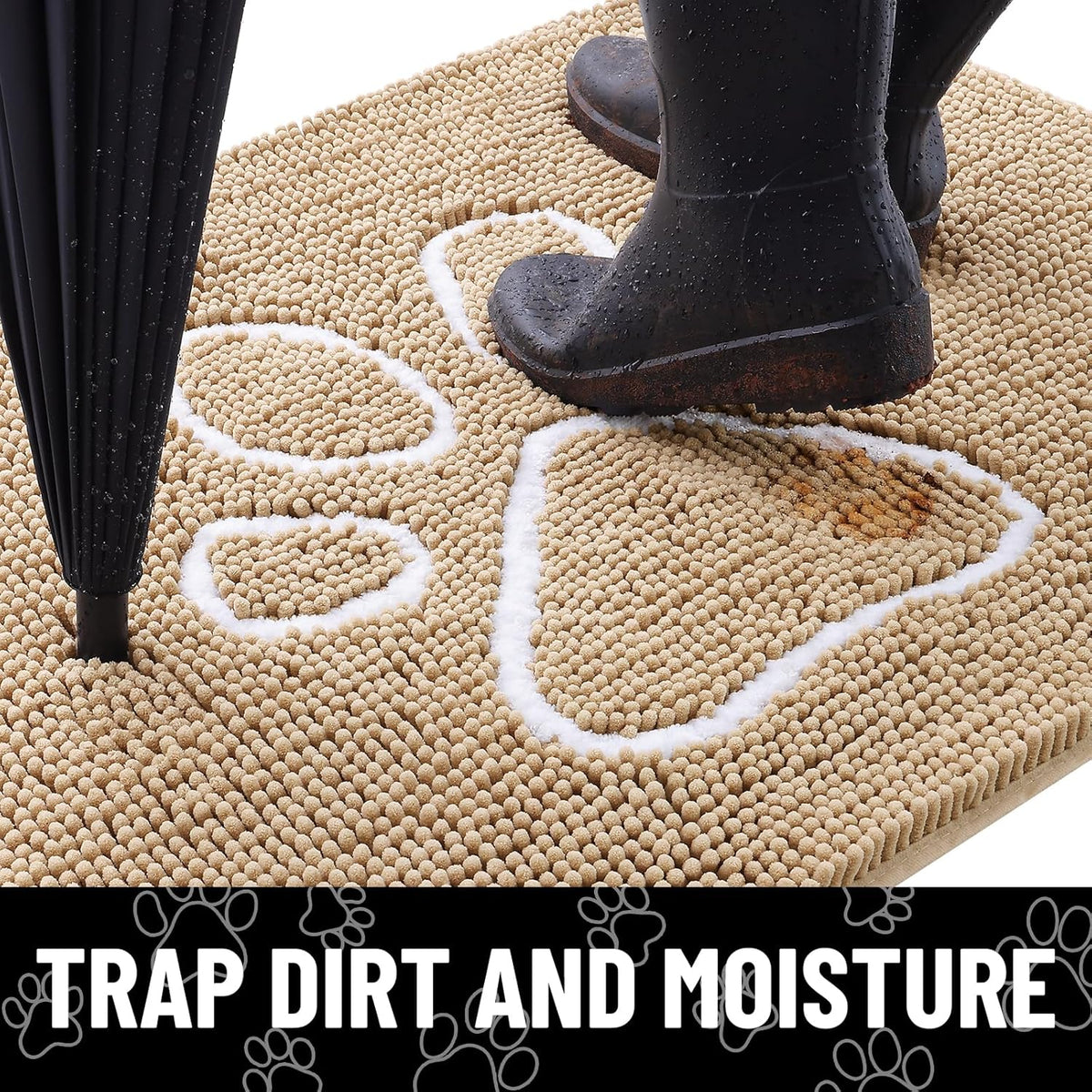 Smiry Dog Door Mat for Muddy Paws, Absorbent Dirt Trapper Non Slip Quick Dry Washable Chenille Mat for Mud Dogs, Entry Rug for Indoor and Outdoor (59x24 Inches, Beige)