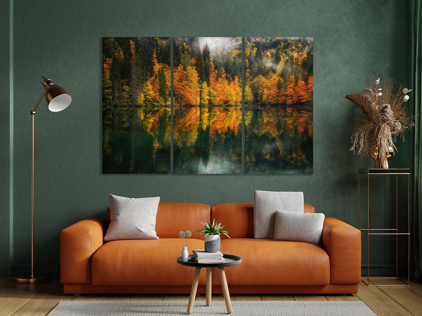 Nature Wall Art Prints - Ocean Forest Mountain Lake Canvas Landscapes - Small to Extra Large Living Room Bedroom Kitchen Bathroom Décor (Autumn by the Lake, 47L" x 71W" - 3 panels)