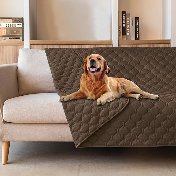 gogobunny 3X Stronger Waterproof Pet Blanket, Scratch Proof Furniture Protector for Dogs Cats, Reversible Cover 52x82 Inch, Dark Chocolate