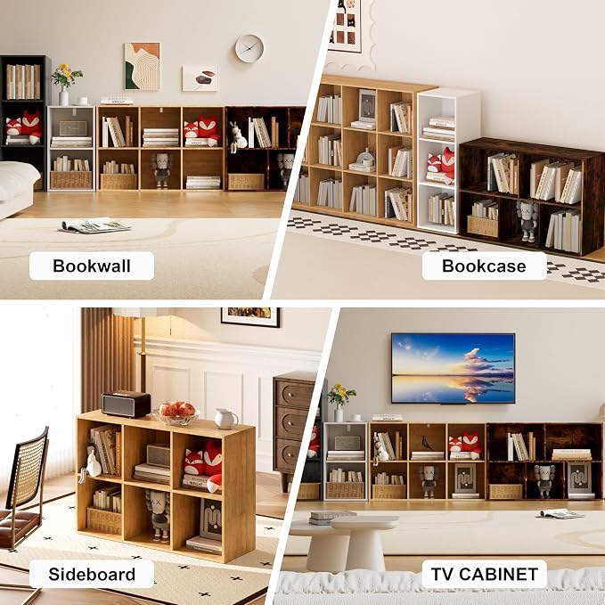 Book Shelf, Wooden Cube Storage Organizer with 11" Open Cubes, Stackable Modular Bookcase for Room Divider Storage, 2 Tier Bookshelf for Living Room, Bedroom, Office (White, 6-Cube)
