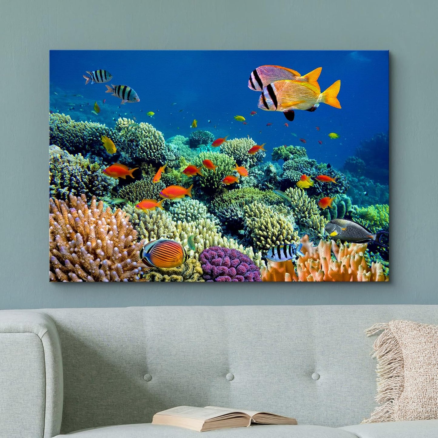 wall26 Canvas Print Wall Art Vibrant Coral Reef Underwater Panorama Nature Animals Photography Realism Rustic Scenic Landscape Wilderness Earth Colorful for Living Room, Bedroom, Office - 12"x18"
