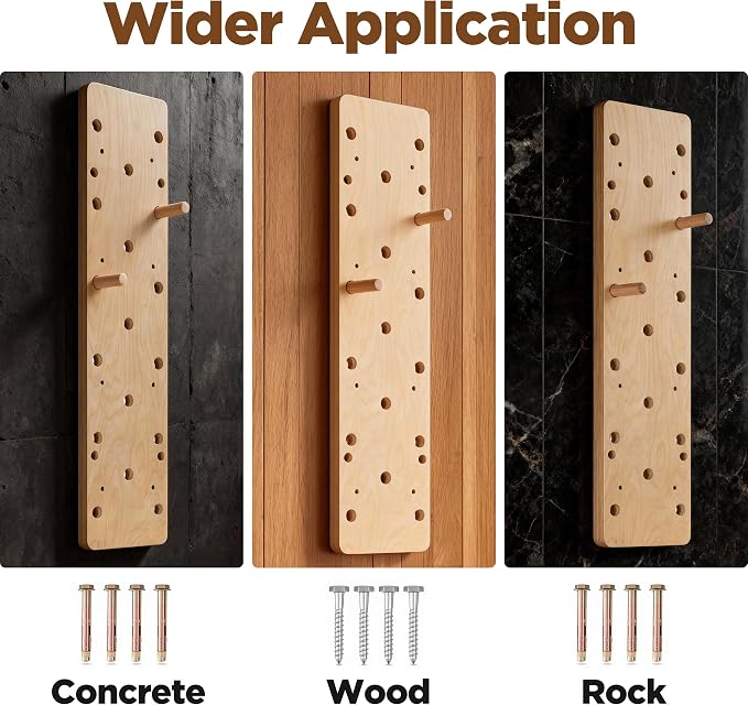Extra-Thick Birch Climbing Peg Board for Wall Mounting, Heavy-Duty Wooden Climbing Board with Beech Grips & Rock Climbing Hold Inserts for Indoor Home Gym