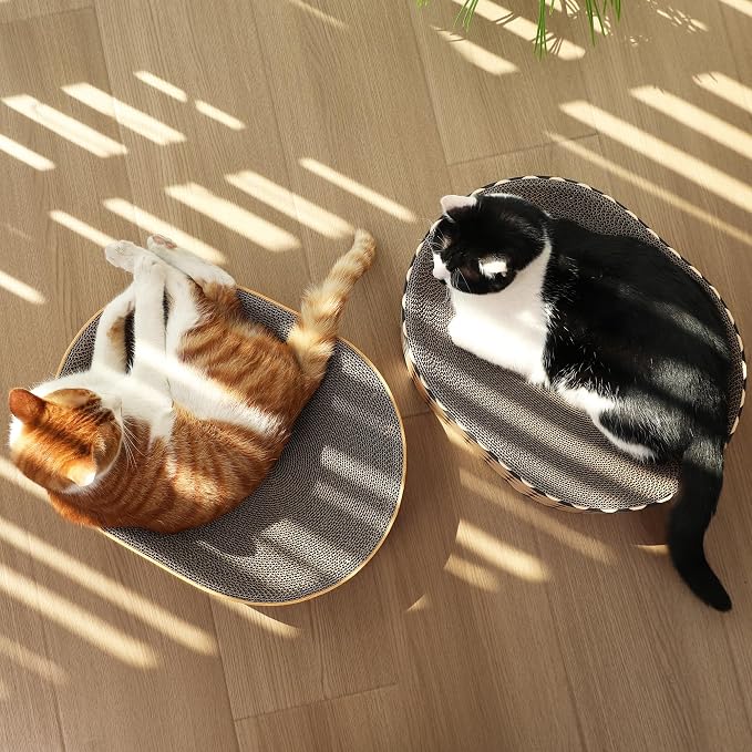 FUKUMARU Cardboard Cat Scratcher Bed, 2-in-1 Oval Cat Scratch Pad | Cats Scratching Board Lounge Bed Indoor, Durable Modern Kitty Scratcher Bowl, Cats Scratch Furniture Protector, Wood Color