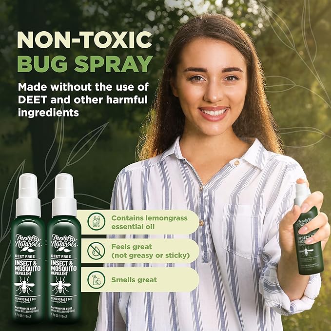 Deet-Free Insect & Mosquito Repellent – Nice Smelling, Pack of 2 (4 oz) | Insect Repellent with Lemongrass Oil Safe for Pets and Kids – Bug Spray Against Mosquitoes, Gnats, Black Flies, and No-See-um