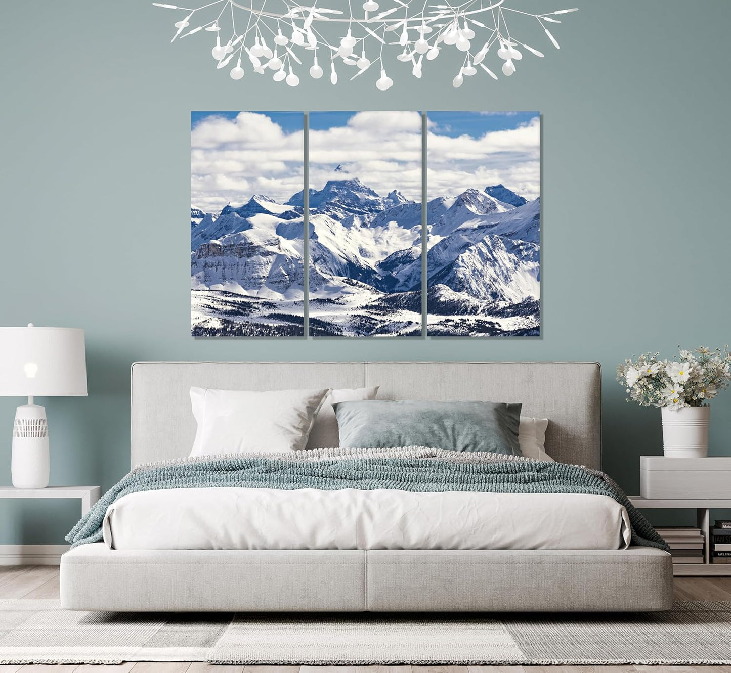 Nature Wall Art Prints - Ocean Forest Mountain Lake Canvas Landscapes - Small to Extra Large Living Room Bedroom Kitchen Bathroom Décor (Snowy Mountains Landscape, 35L" x 53W" - 3 Panels)