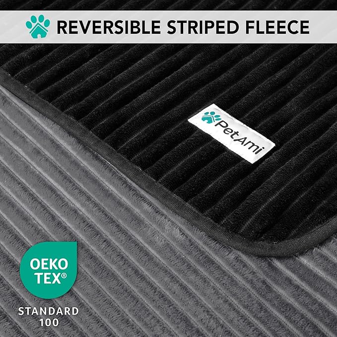 PetAmi Waterproof Dog Blanket, Leakproof Pet Blanket for Small Medium Large Dogs, Reversible Furniture Bed Sofa Couch Cover Protector, Plush Striped Pet Throw for Indoor Cat, 60x80 in, Black Grey