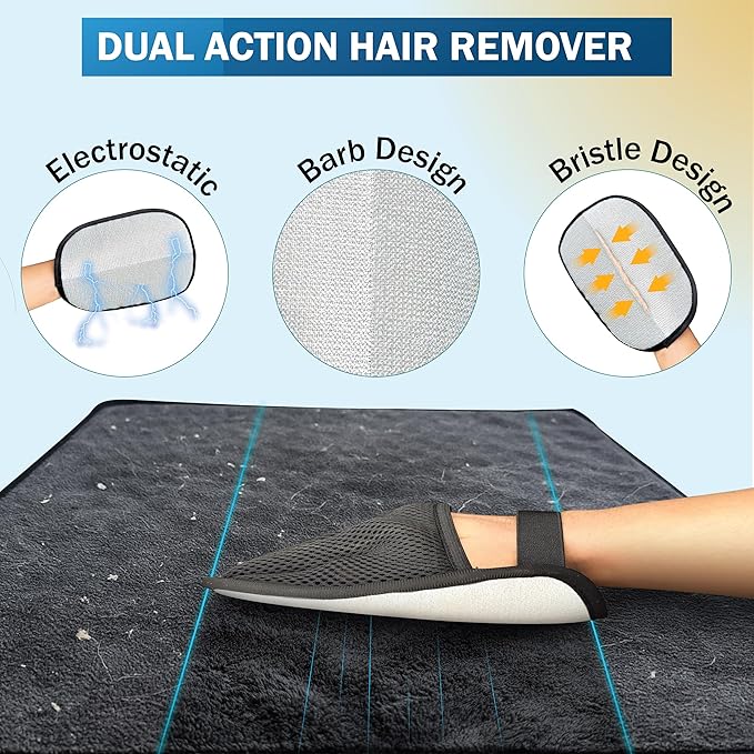 Greenwyn Pet Hair Removal Glove – Upgraded 5 Finger Reusable Electrostatic Grooming Tool for Dogs & Cats, Removes Hair, Lint & Debris from Carpet, Couch, Car Seat & Clothing (1 Piece)