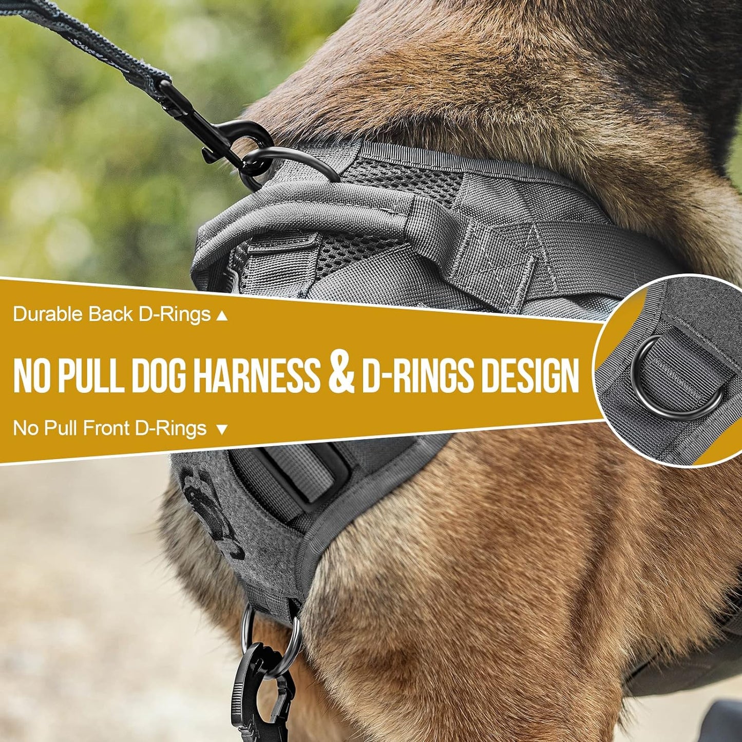 OneTigris No Pull Tactical Dog Harness for Large Dogs, Mesh Design Dog Vest Harness Breathable Military Dog Molle Vests with Handles, Service Dogs Vest Harness for Walking Hiking Training