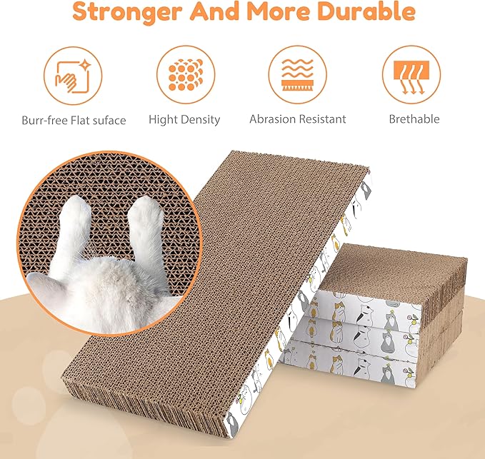 PatiencET Cat Scratch Pad with Box, 4 Pack Cardboard Cat Scratcher Lounge Bed for Indoor Cats, Reversible Corrugated Scratching Board Refill with Catnip