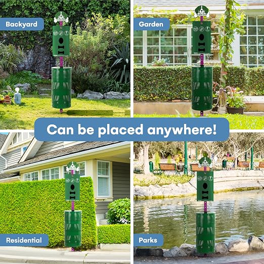 Flybold Dog Waste Station - Outdoor Dog Poop Trash Can with Poop Bag Dispenser - 400 Roll Bags, 100 Pull Bags, 50 Can Liners - Pet Waste Bag Disposal System for Parks and Public Spaces - 13x26 Inches
