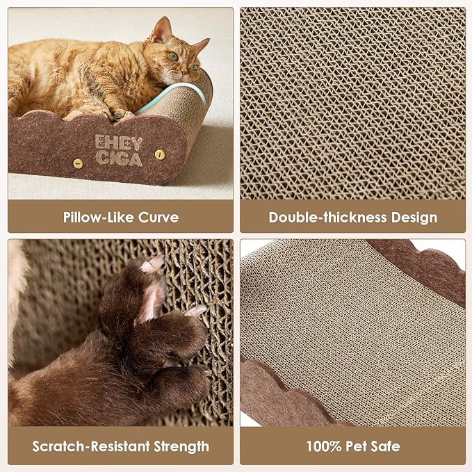 EHEYCIGA 26'' Large Cardboard Cat Scratcher Bed with 2 Cat Teaser Toy | Extra Large Fun Zone, Orthopedic Cat Couch Scratcher for Indoor Cats, Durable Cat Scratching Board, Easy Install