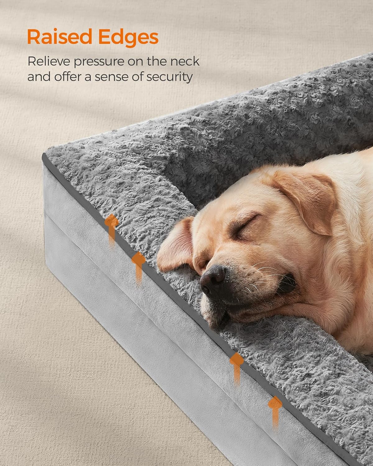 Feandrea Orthopaedic Dog Bed for Large Dogs, Waterproof Dog Sofa Bed with Removable Washable Cover, 42 x 32 x 7 Inches, Dove Gray UPGW253G01