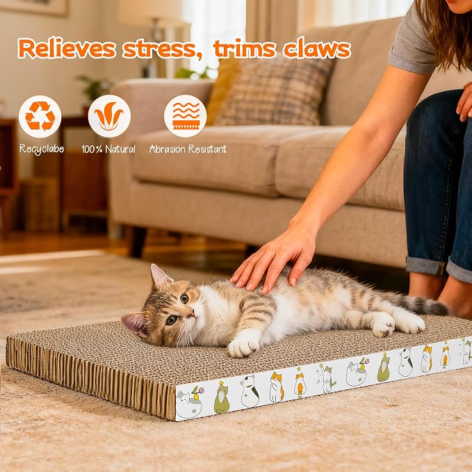 PatiencET Cat Scratching Board 4 Pack, Cardboard Cat Scratcher with Catnips, Flat Double-Sided Cat Scratch Pad for Indoor Small Medium Cats Kittens