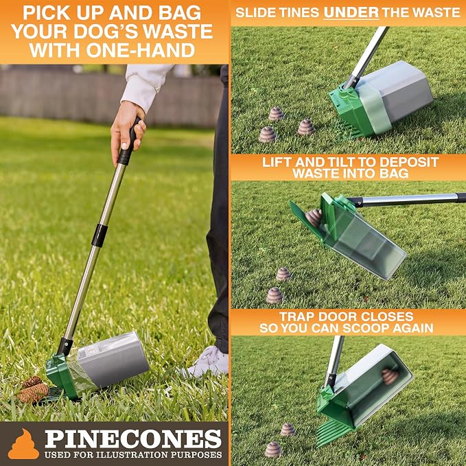 Neater Pet Brands Lift N’ Bag 2.0 Dog Pooper Scooper with Bag Attachment & 31" Pole for Small to Large Dogs, New Longer Pole, 195 Refill Bags, Heavy Duty Dog Poop Scooper for Yard, One-Hand Use