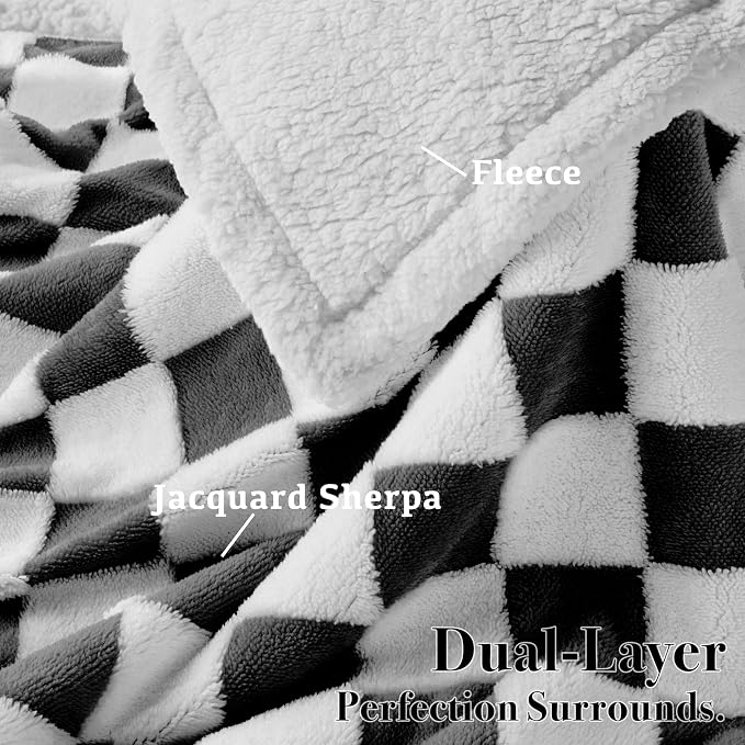 Ohocut Checkered Dog Blanket, Blue Jacquard Sherpa Blankets for Small Dog and Cats, Cute Aesthetic Style Fluffy Fleece Pets Blanket for Couch Protection Washable, 40"x50"