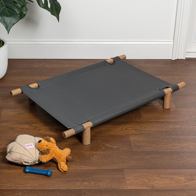 DBD5000B Chester 32" Modern Minimalist Wood Frame Elevated Outdoor Dog Bed, Graphite/Light Teak