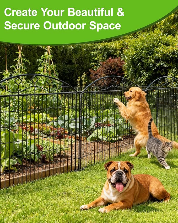 40in Tall 10-Panel Metal Garden Fence with Gate, No Dig Temporary Yard Fencing, Reusable Animal Barrier for Large Dogs & Garden Protection, Black
