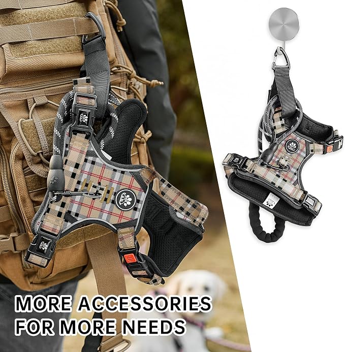 NESTROAD No Pull Dog Harness with Leash, Reflective No Choke Pet Vest Harness,Adjustable Soft Padded Dog Harness with Easy Control Handle for Small Dogs(Checkered Beige,Small)