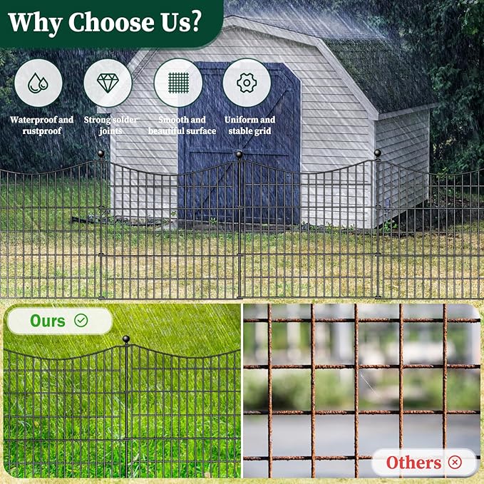 8 Panels No Dig Dog Fence Outdoor for Yard, 48 in(H) X 21 ft(L) Decorative Tall Garden Fence Animal Barrier, Rustproof Metal Wire Garden Edging and Borders, Temporary Fencing Stakes