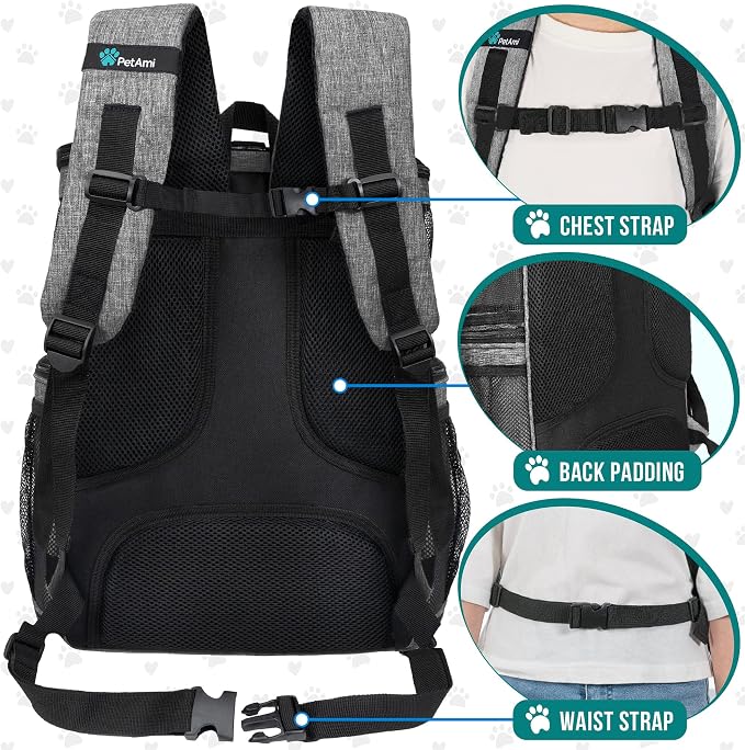 PetAmi Dog Backpack Carrier, Airline Approved 4-Way Entry Cat Backpack Carrier, Ventilated Mesh, Collapsible Pet Carrier for Small Puppy, Kitten, Hiking, Travel Car, Vet, up to 18 lbs, Heather Gray