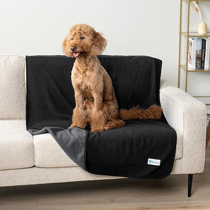 PetAmi Waterproof Dog Blanket for Extra Large Pets Dogs Cats, Large Pet Couch Cover Protector for Furniture, Reversible Washable Soft Fleece Cat Blanket for Bed Couch Sofa, 60x80 (Black/Gray)