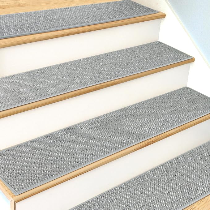 Stair Treads Non Slip for Wooden Steps Indoor 9" x 30" 15 Pack Extra Wide Stair Tread Carpet Stairs Runner, Step Pads with Reusable Adhesive for Dogs Kids Elders, Machine Washable, Light Grey
