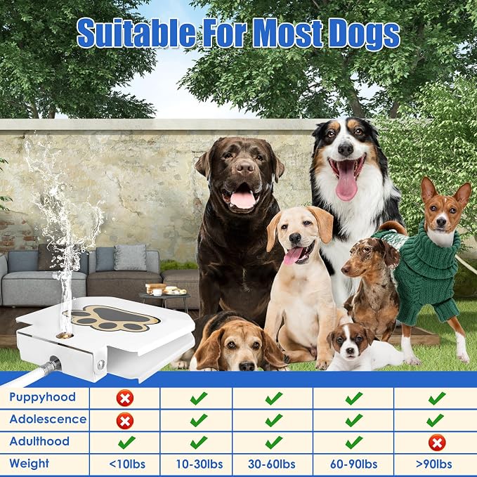 Dog Water Fountain Step On, Outdoor Paw Activated Water Fountain for Dogs, Paw Activated Drinking Water Toy with Hose for Fresh Water, Upgrade Copper Valve Set(White)