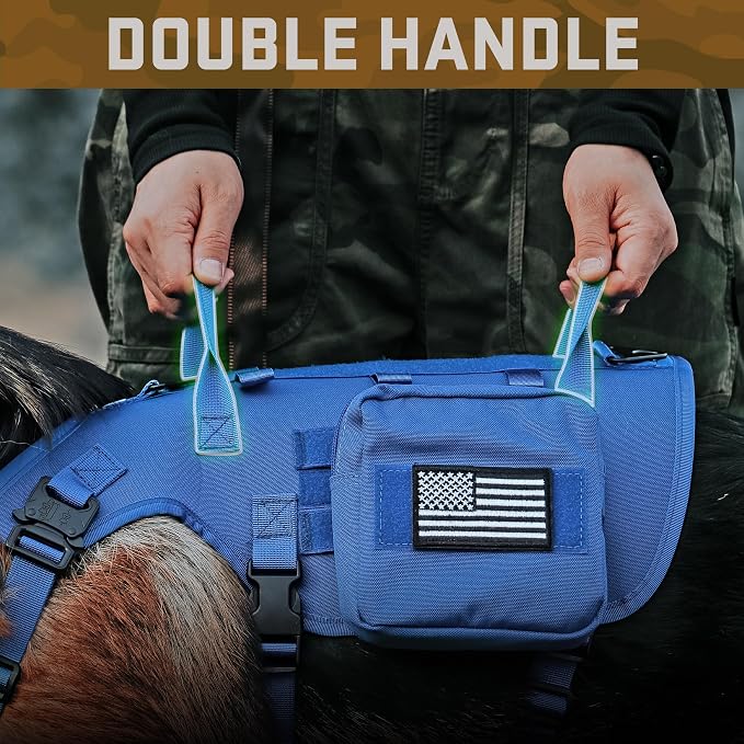 Forestpaw Tactical Dog Harness Pouches and Patches Set,M,Blue | Adjustable Fits 22-35" Chest,30-80 lbs,No Pull Military Style Service Dog Vest for Daily Walking Training,Medium Dogs