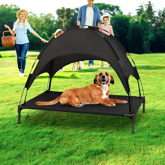 Elevated Dog Bed with Removable Canopy, Sun Protection Shade Tent Dog Cot | Portable Outdoor Dog Bed, Raised Pet Cooling Cot Bed for Dogs, 42in